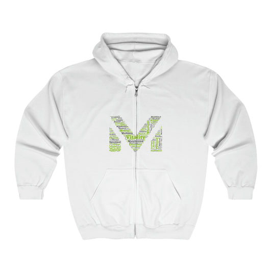 VM Full Zip Hoodie (White w/Green & Grey)